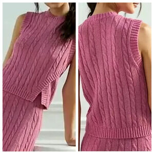 Anthropologie Current Air Pink Cable Knit Asymmetric Sleeveless Sweater XS
